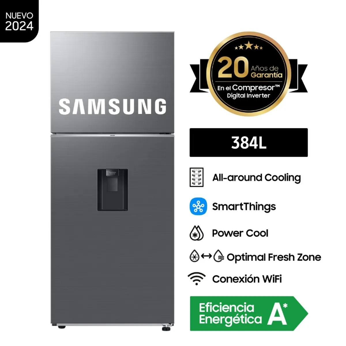SAMSUNG - Refrigeradora Samsung 384LT Top Mount Freezer con dispensador Silver