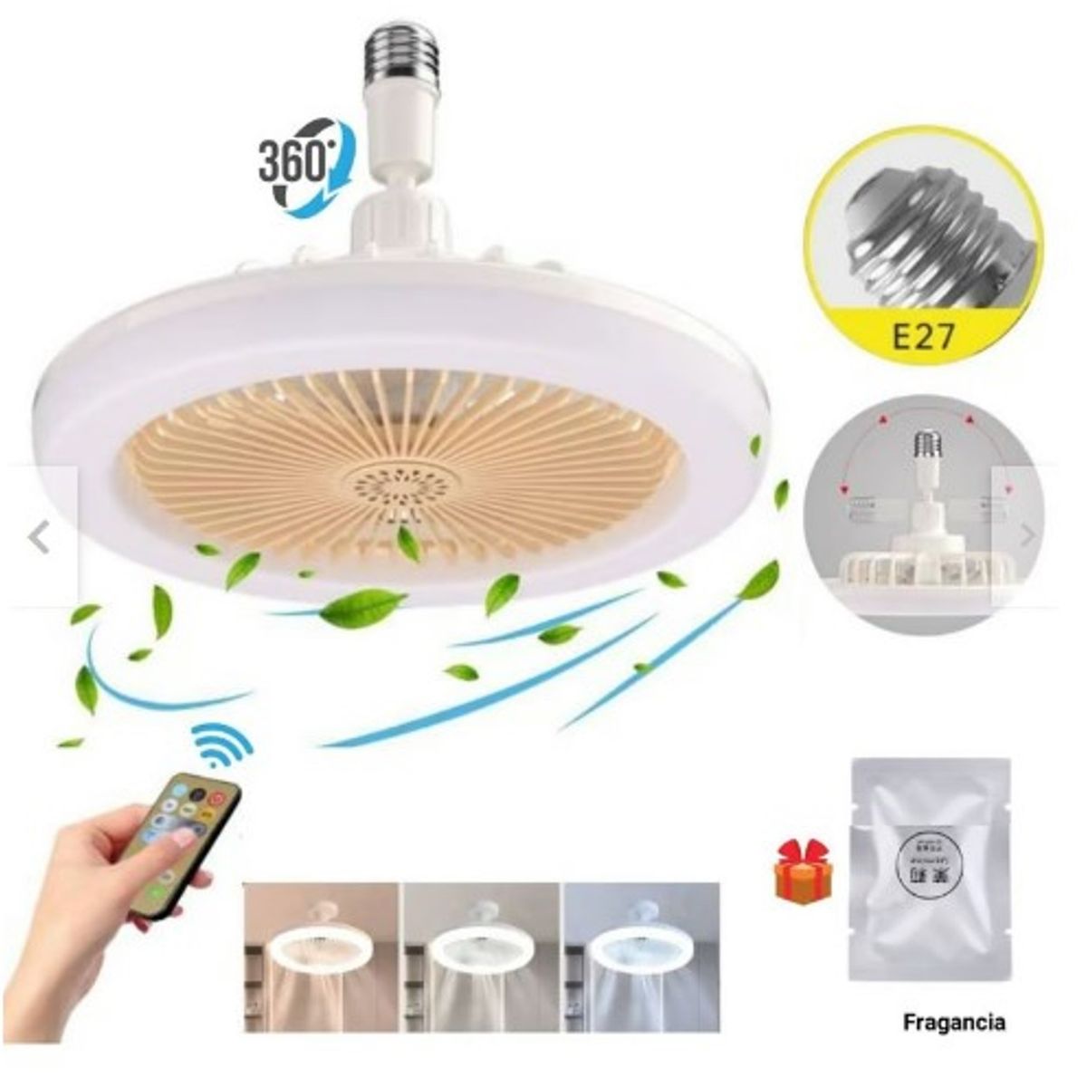 GENERICO - Foco ventilador de techo ahorrador inteligente + control y fragancia