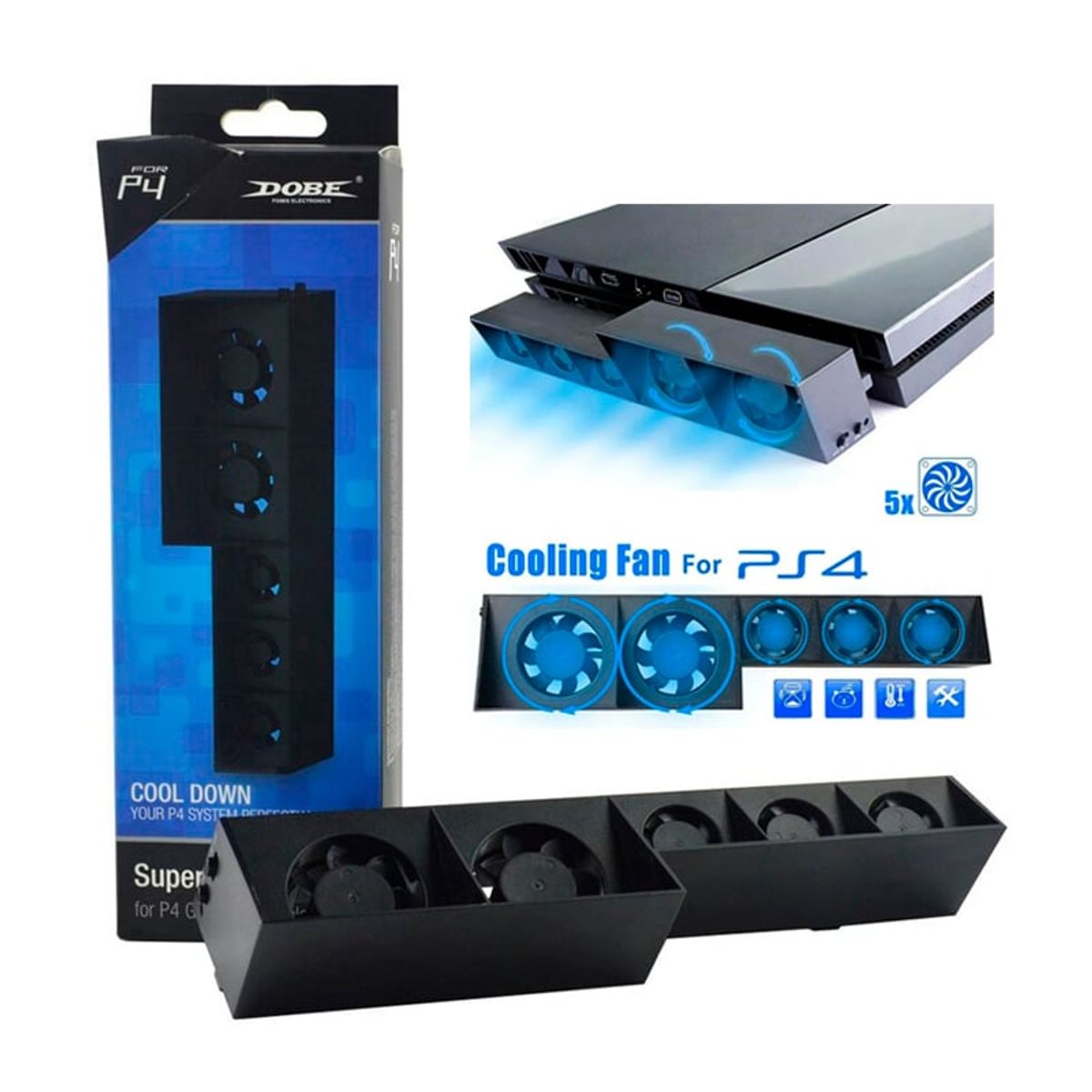 GENERICO - Cooler Ventilador para PS4 FAT Enfriador 5 Ventiladores