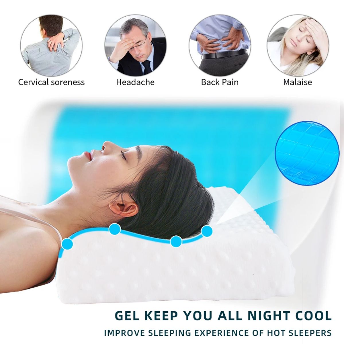 GENERICO - Almohada Memory Foam Espuma Viscoelástica Ortopédica  Sueño Genieka.