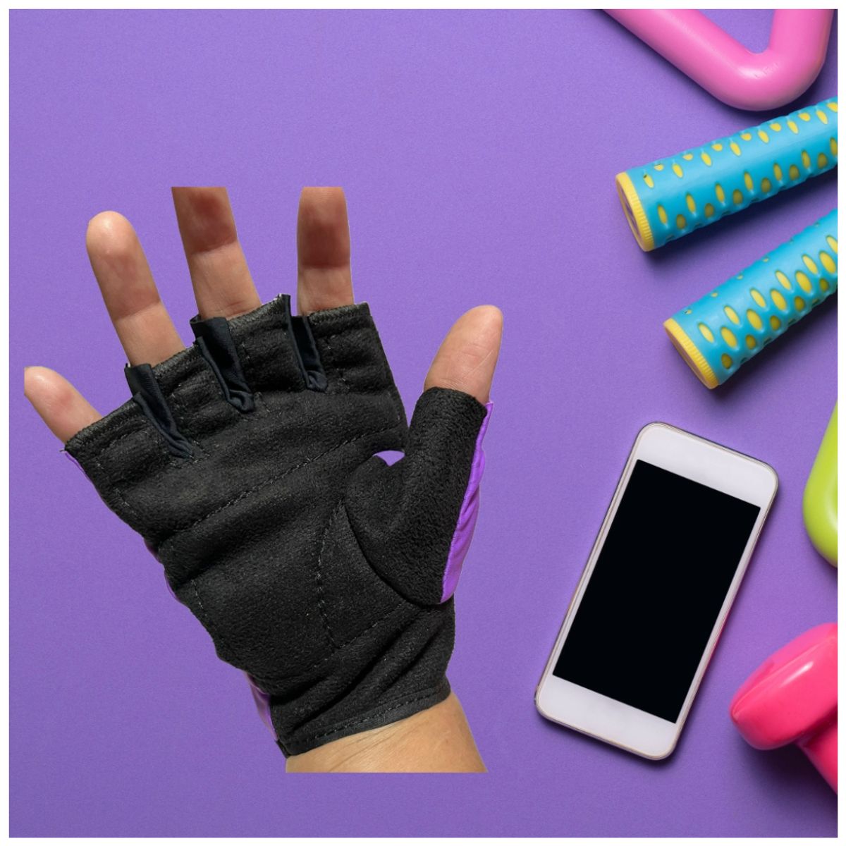 TODO FIT - Guantes Mitones de Látex para Gym Mujer Comodidad y Agarre Seguro Morado