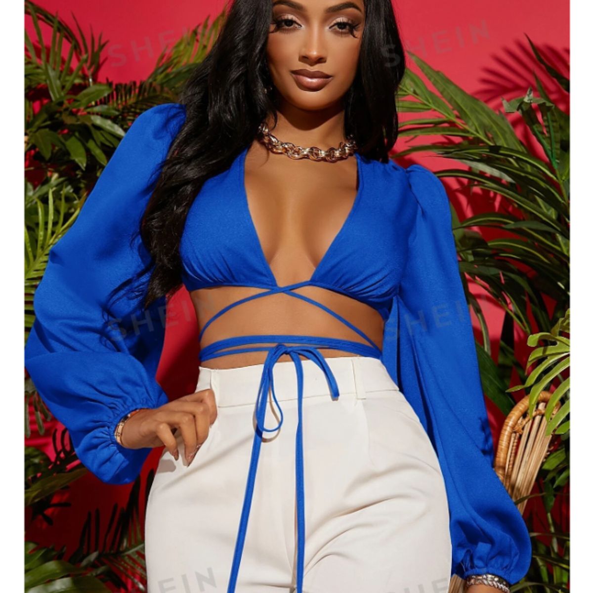 GENERICO - TOP MANGA LARGA CON TIRA CRUZADA