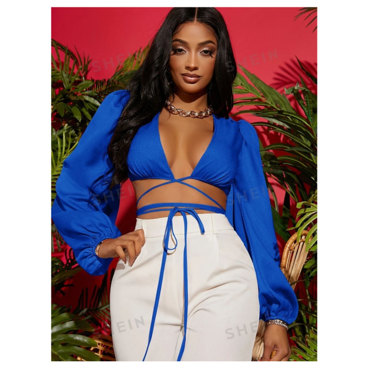 GENERICO - TOP MANGA LARGA CON TIRA CRUZADA