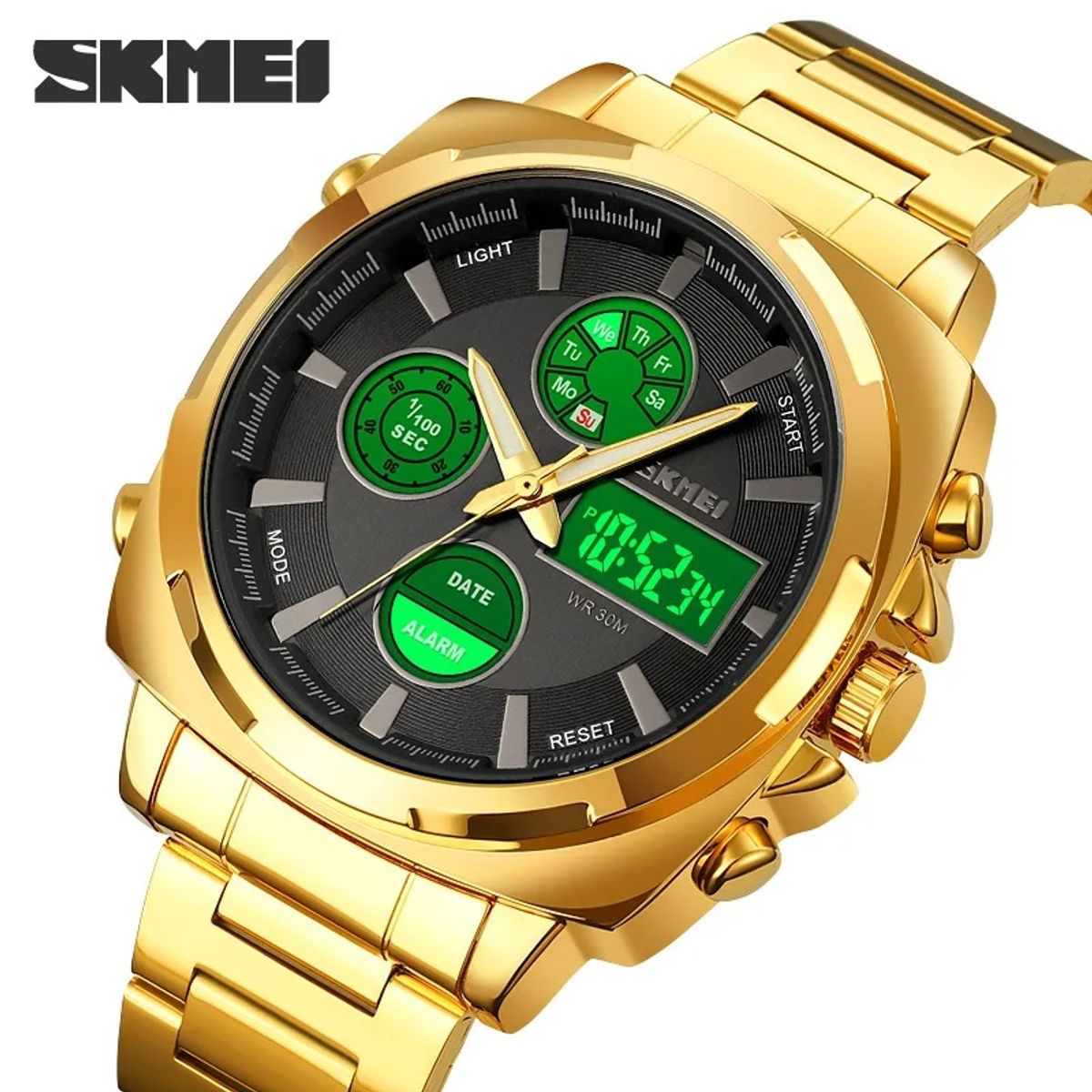 SKMEI - Reloj Skmei 1673 Dorado Fondo negro Digital Analogo_.