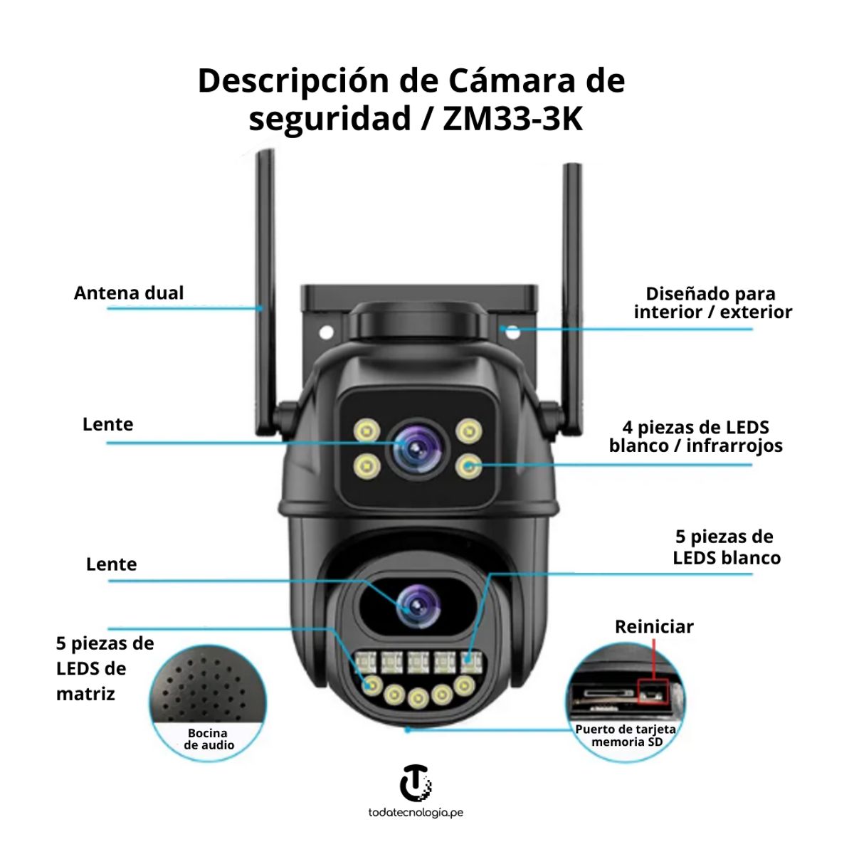 GENERICO - Camara De seguridad Smart Ip Wifi Doble Lente 4k Ultra Hd