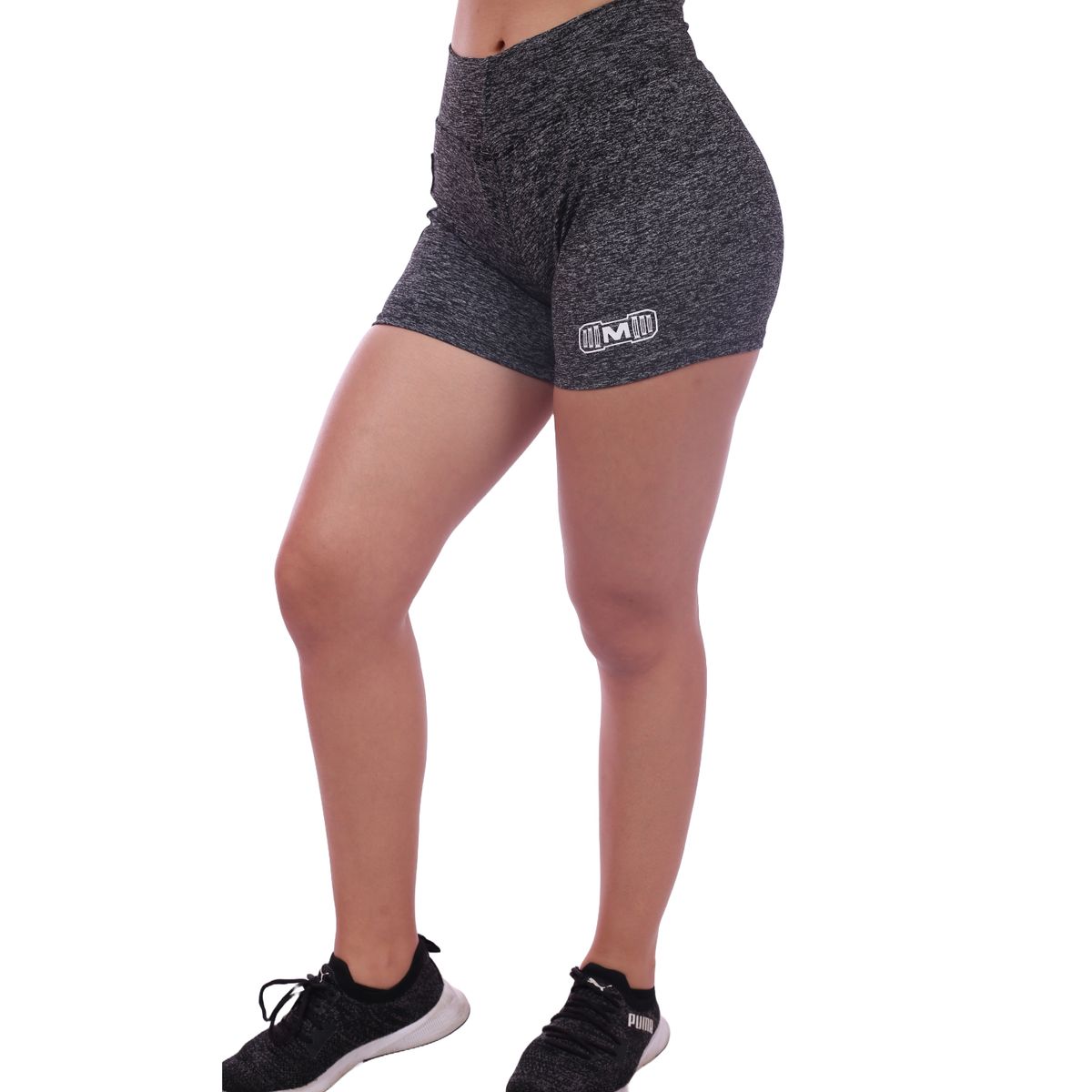 M MUSCLE MUSEUM - Short Pantaloneta con Bolsillo Lateral Color Negro Jaspeado para Mujer