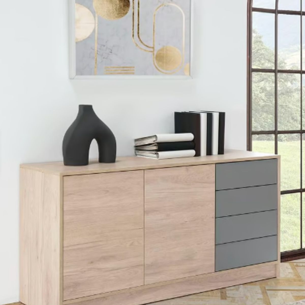 NACION MUEBLES - APARADOR MERIDA COLOR MARRON Y GRIS NM