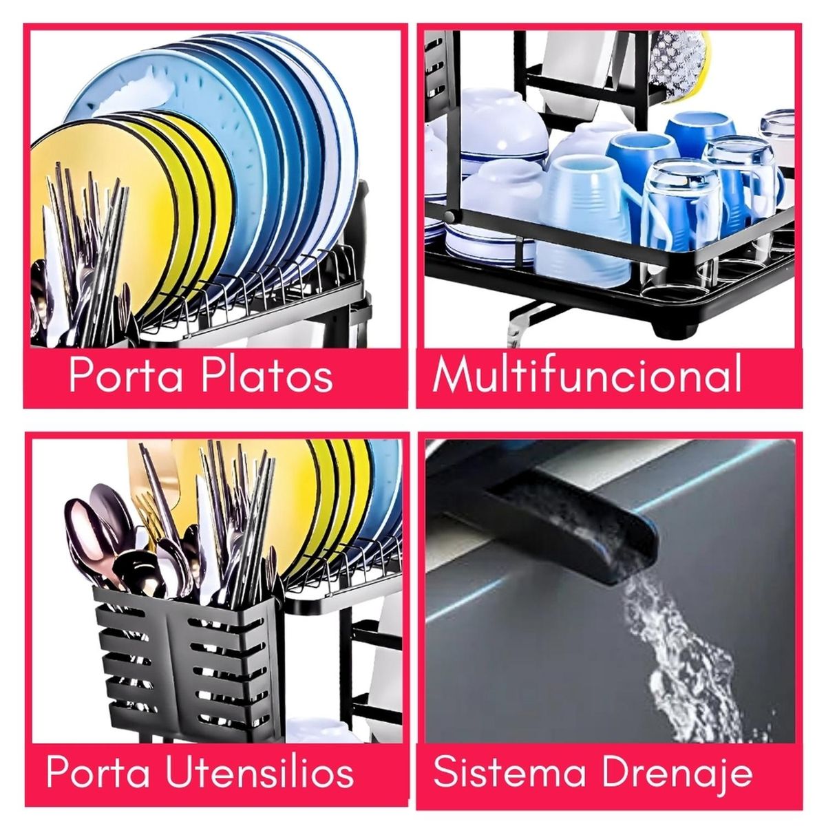 MINARI - Organizador y Escurridor de Platos 2 Niveles con Porta Cubiertos L29