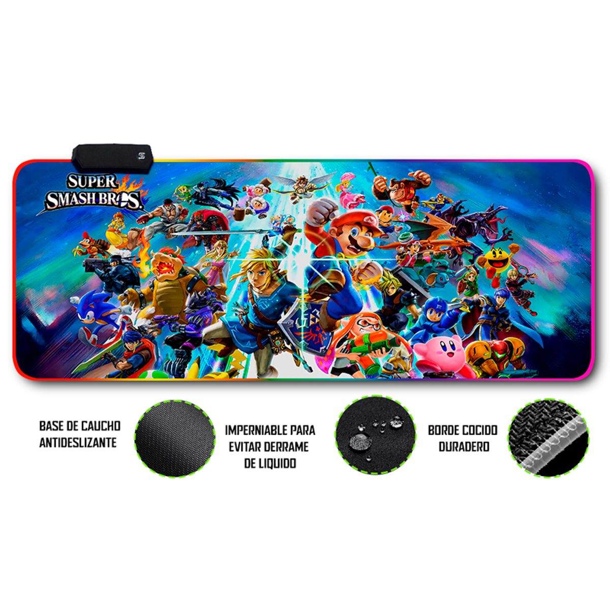 GENERICO - Mouse pad gamer antideslizante con luz rgb de 80x30 Mari0