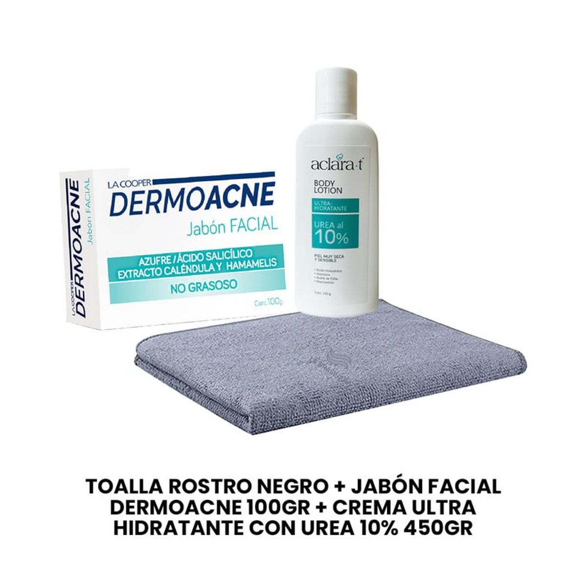 LA BRASILIANA - Toalla Negro + Jabón Dermoacne 100Gr + Crema Ultra con urea 10% 450Gr
