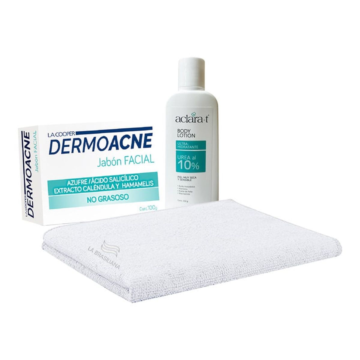 LA BRASILIANA - Toalla Blanco + Jabón Dermoacne 100Gr + Crema Ultra urea 10% 450Gr