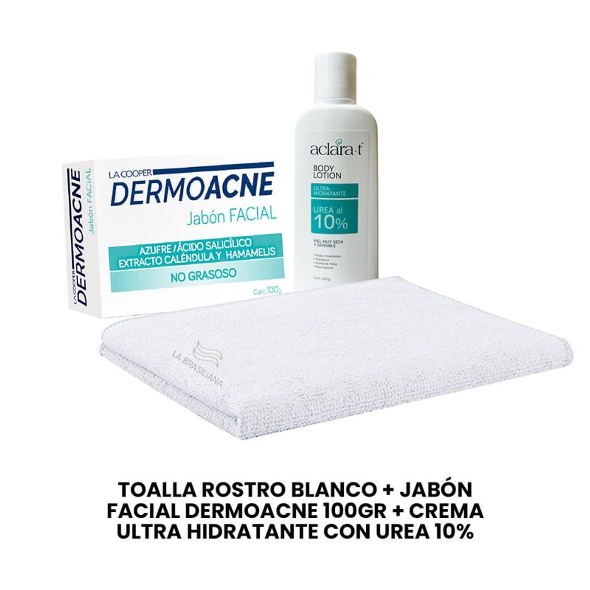 LA BRASILIANA - Toalla Blanco + Jabón Dermoacne 100Gr + Crema Ultra urea 10% 450Gr