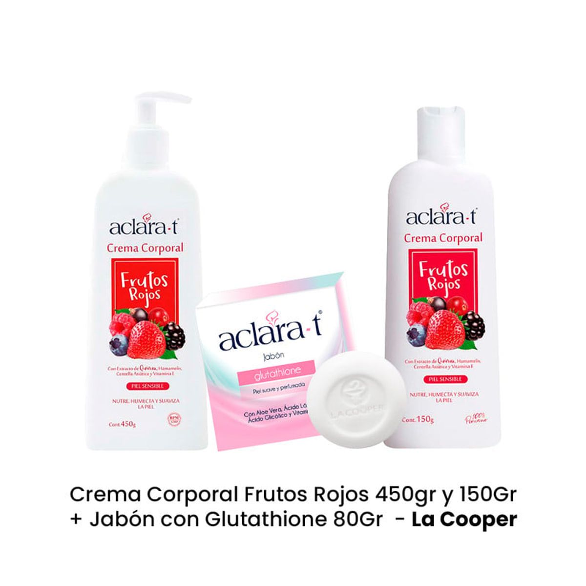 GENERICO - Crema Corporal Frutos Rojos 450gr y 150Gr + Jabón con Glutathione 80Gr