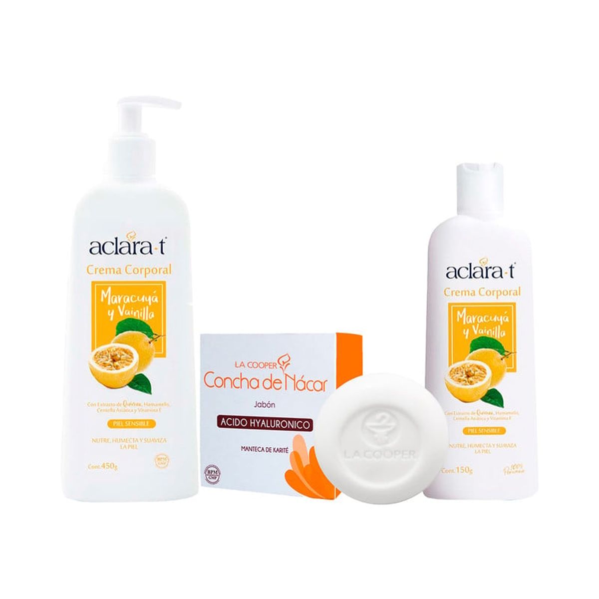 GENERICO - Crema Corp Maracuyá y Vainilla 450Gr y 150Gr + Jabón Concha Nacar 80Gr