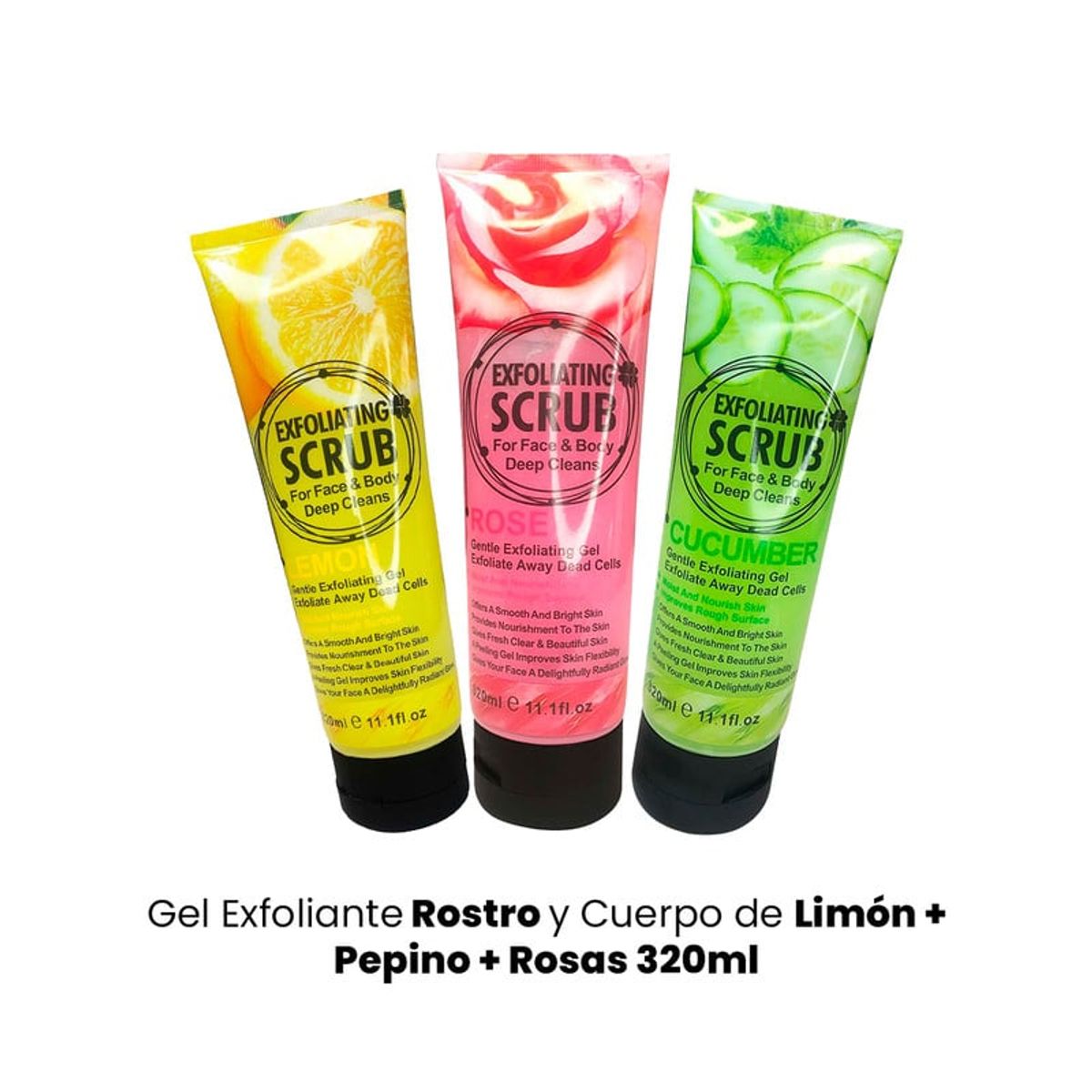 WOKALI - Gel Exfoliante Rostro y Cuerpo de Limón + Pepino + Rosas 320ml