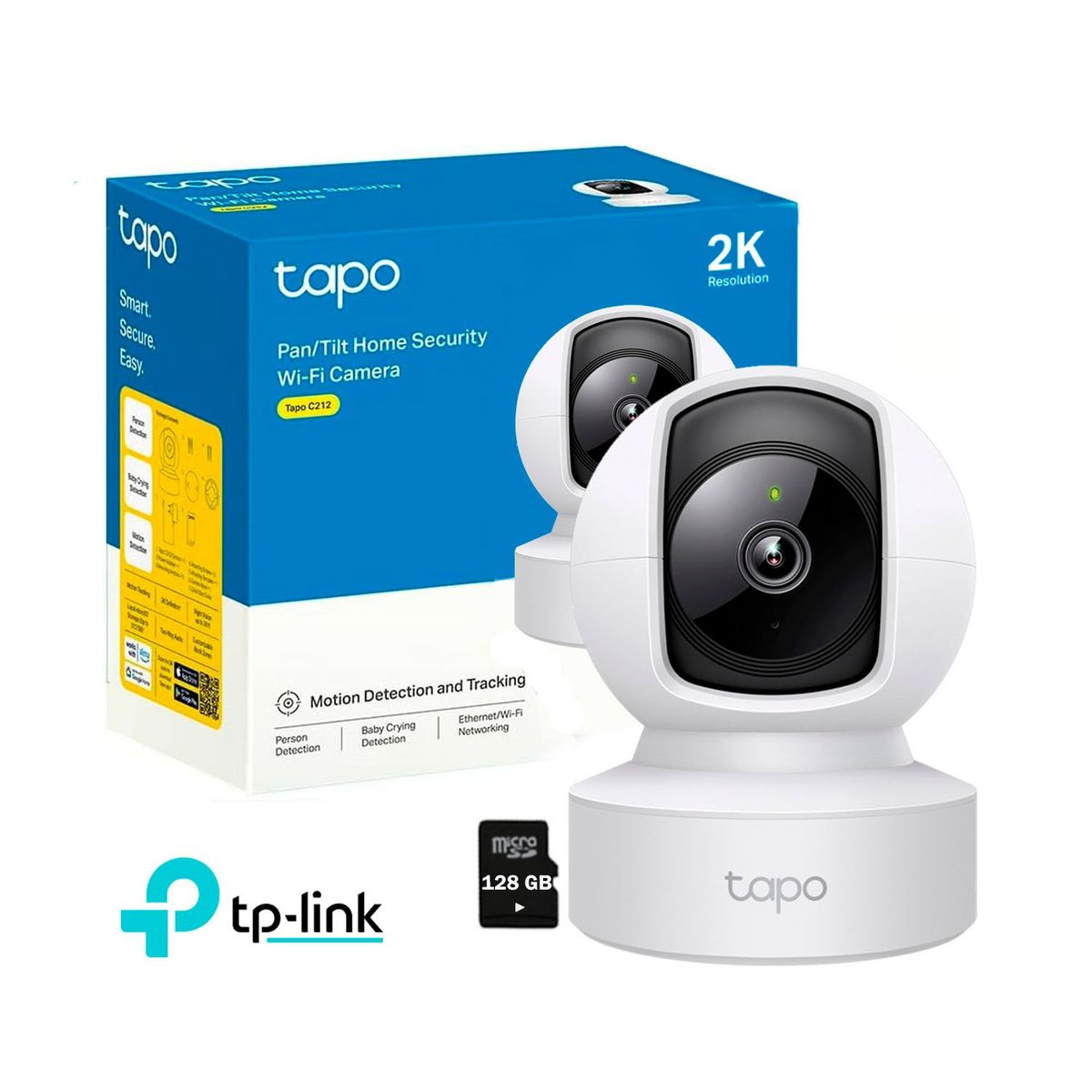 TP LINK - Cámara de Seguridad Tp-Link Tapo C212 2K 3MP Wi-Fi Gira 360 + Micro SD 128GB