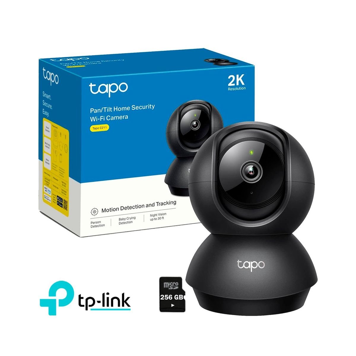 TP LINK - Cámara de Seguridad Wi-Fi Tapo C211 Gira 360° 2K 3MP + Micro SD 256GB
