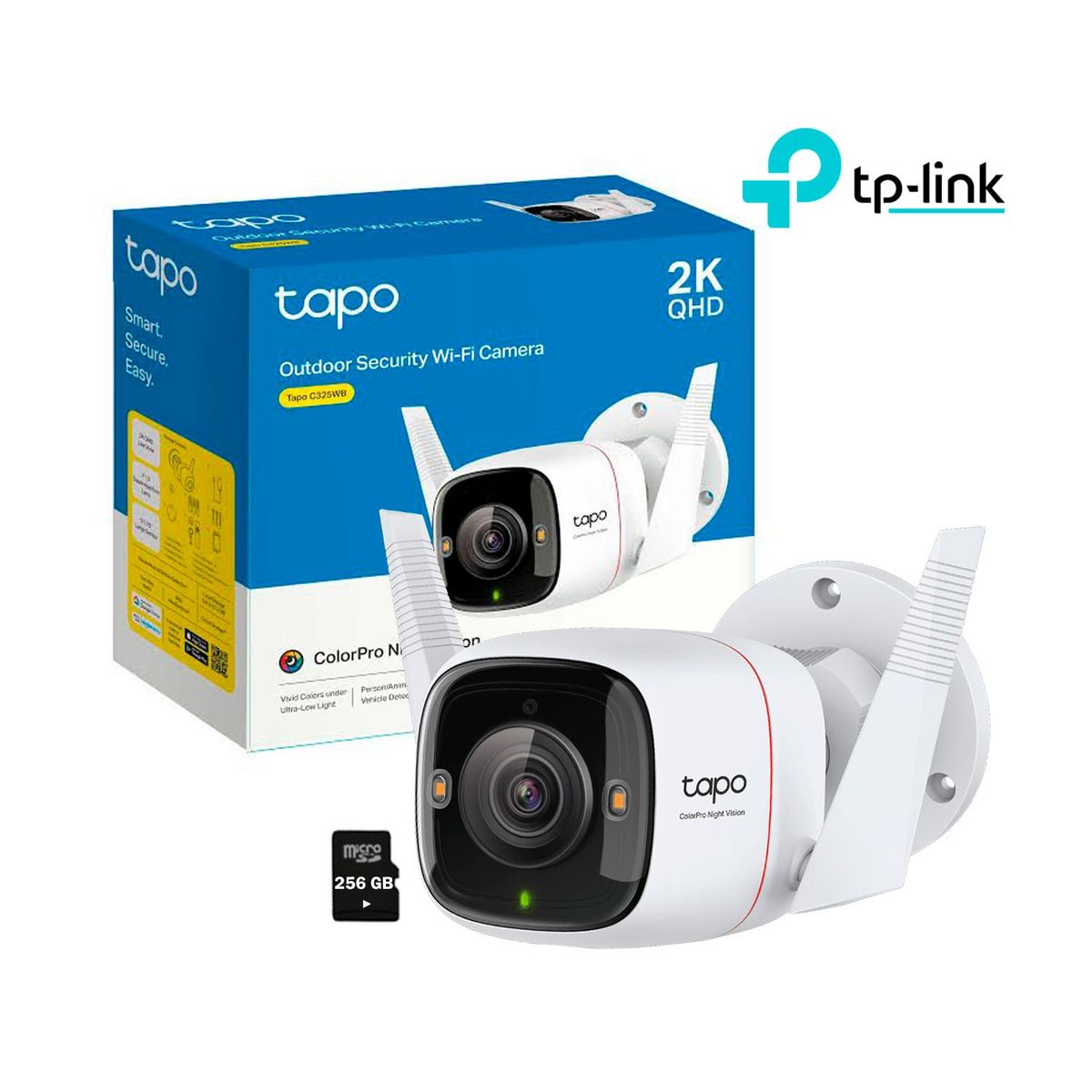 TP LINK - Cámara de Seguridad Tp-Link Tapo C325WB 2K 4MP Ip PoE Wi-Fi Exterior + Micro SD 256GB