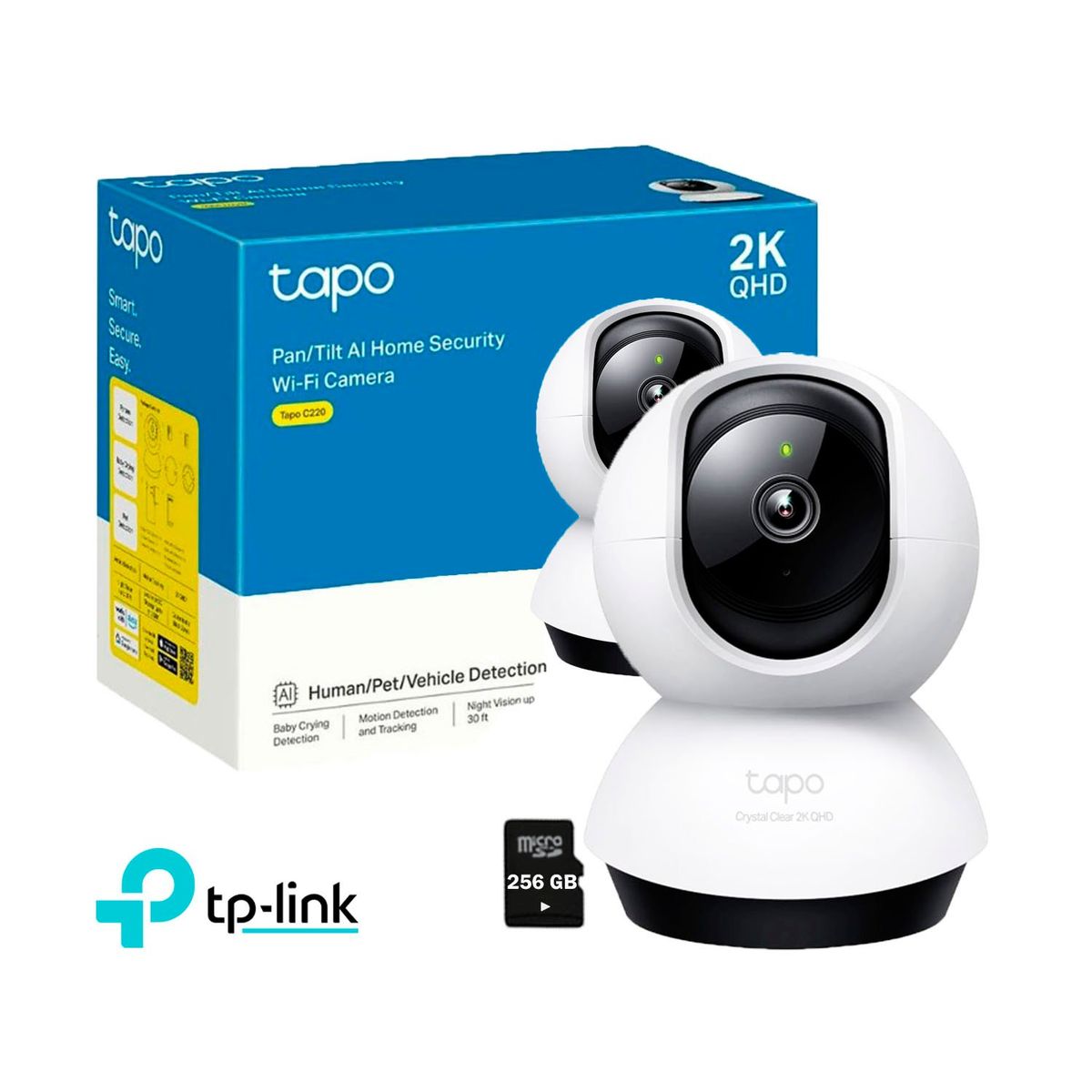 TP LINK - Cámara de Seguridad Wi-Fi Tapo C220 Gira 360° 2K 4MP + Micro SD 256GB