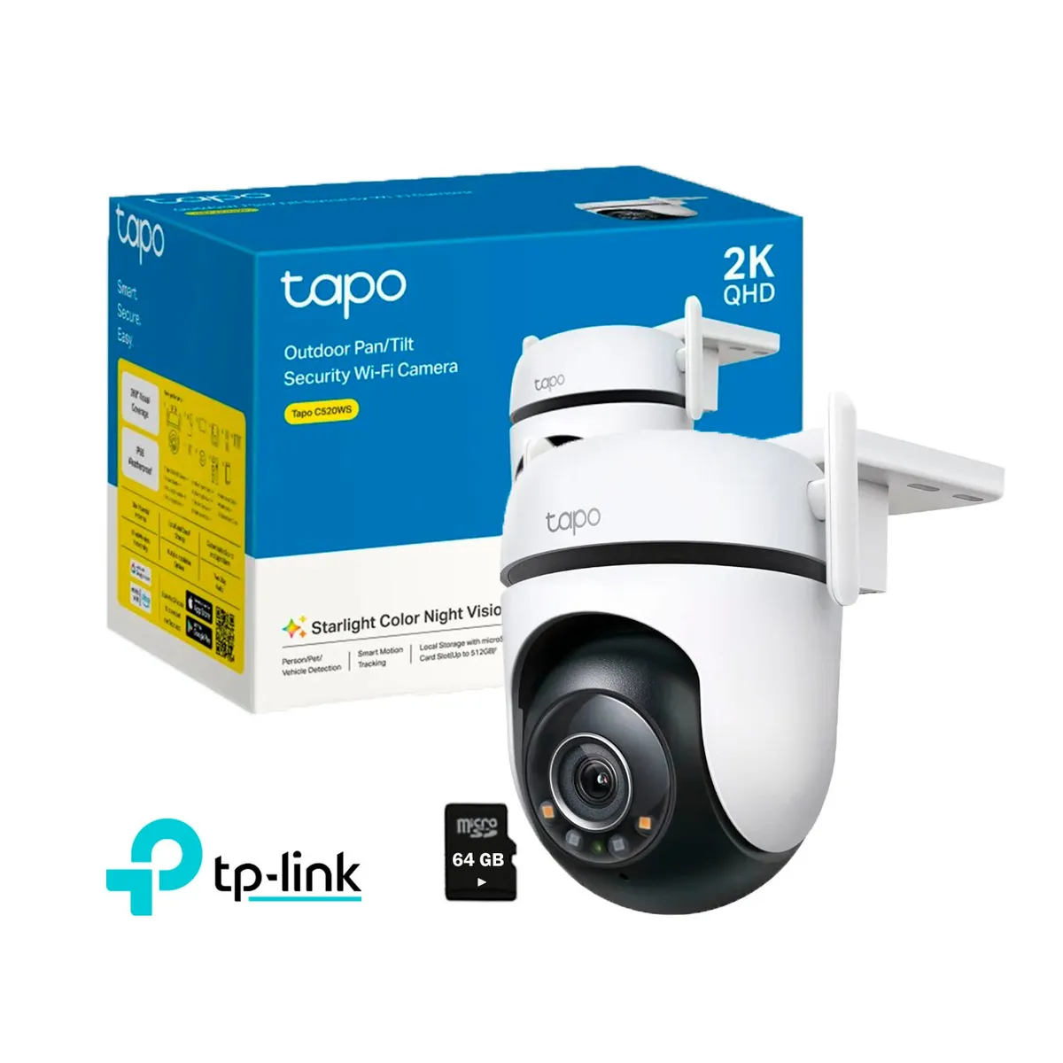 TP LINK - Cámara Seguridad Wi-Fi Exterior Tapo C520WS 360° 2K 4MP Micro SD 64GB
