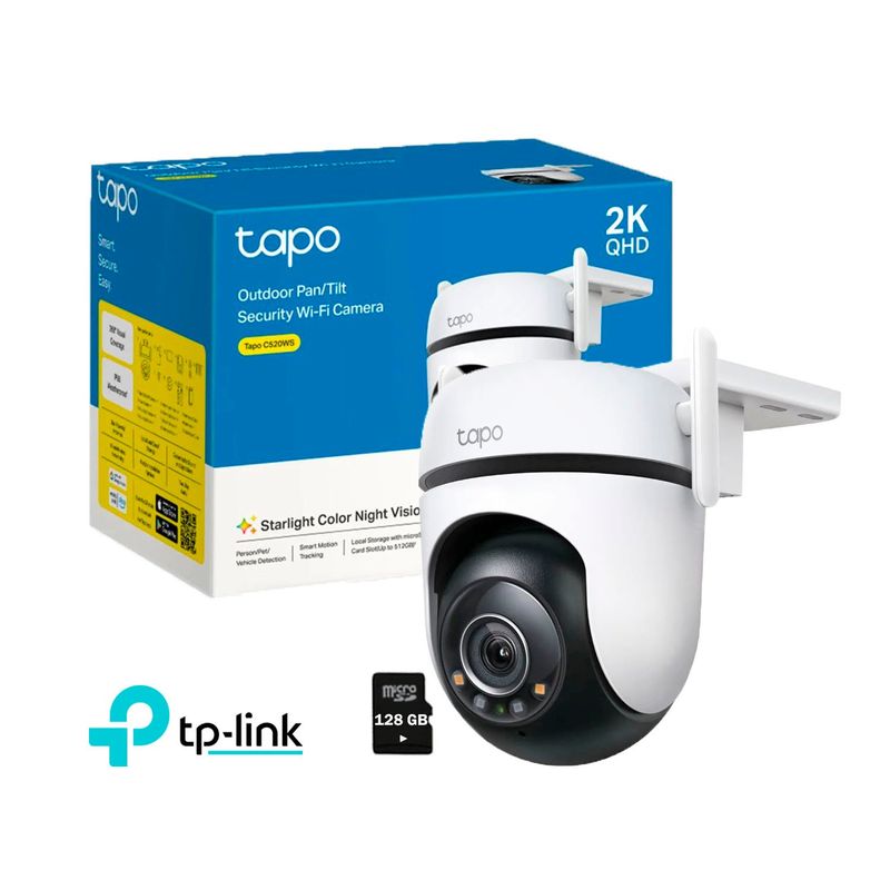 TP LINK - Cámara Seguridad Wi-Fi Exterior Tapo C520WS 360° 2K 4MP Micro SD 128GB