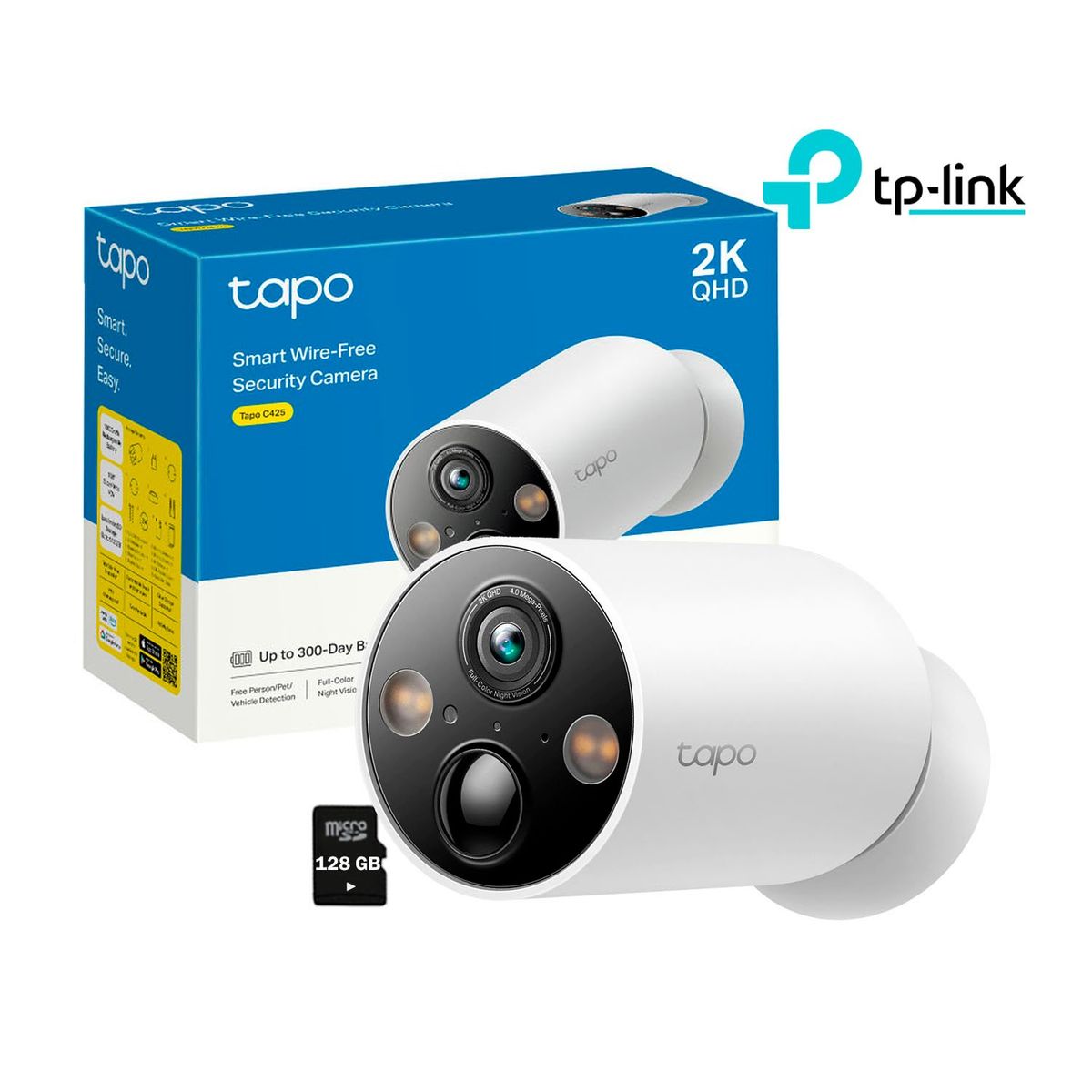 TP LINK - Cámara Seguridad Wi-Fi Exterior Tapo C425 2K Batería + Micro SD 128GB