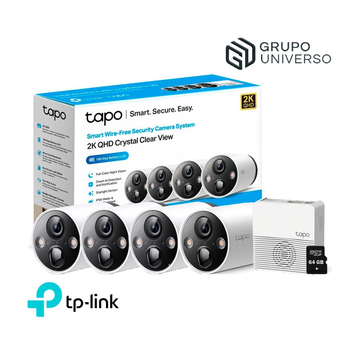 TP LINK - Cámara Vigilancia IP Exterior Tapo C420S4 2K Batería + Micro SD 64GB