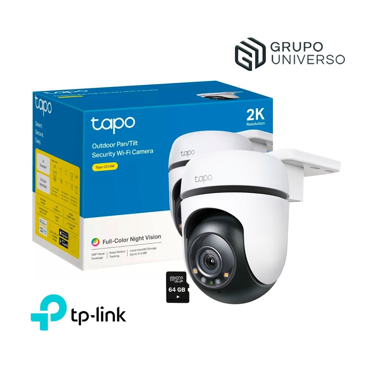 TP LINK - Cámara Vigilancia IP Exterior Tapo C510W 360° 2K 3MP + Micro SD 64GB