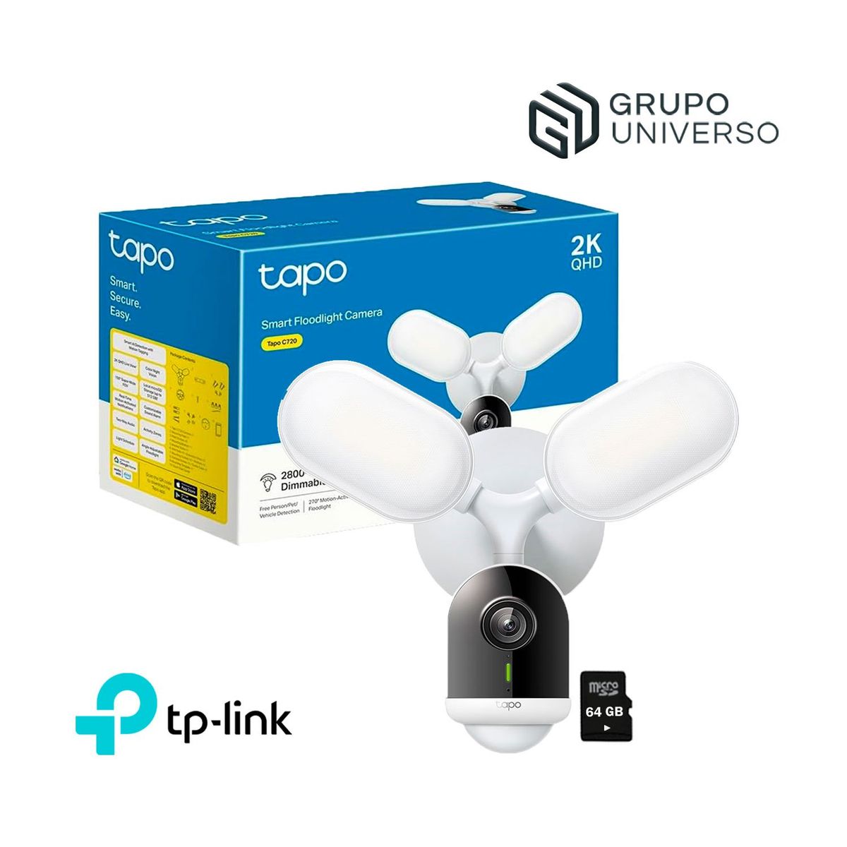 TP LINK - Cámara Vigilancia con Reflector IP Exterior Tapo C720 2K 4MP 64GB