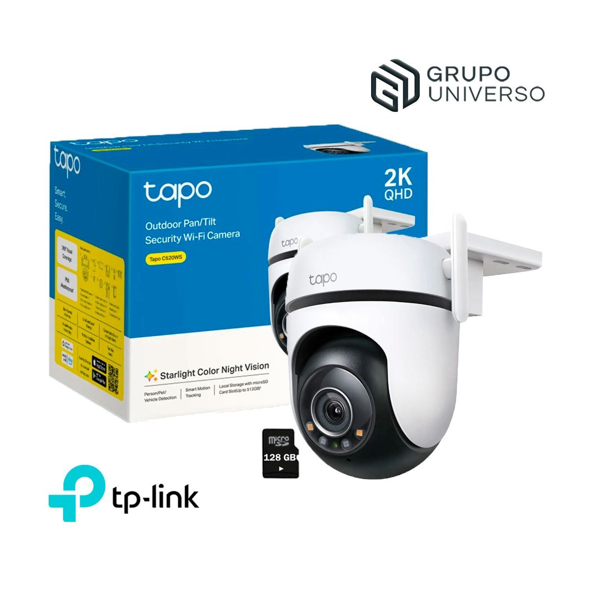 TP LINK - Cámara Vigilancia IP Exterior Tapo C520WS 360° 2K 4MP Micro SD 128GB