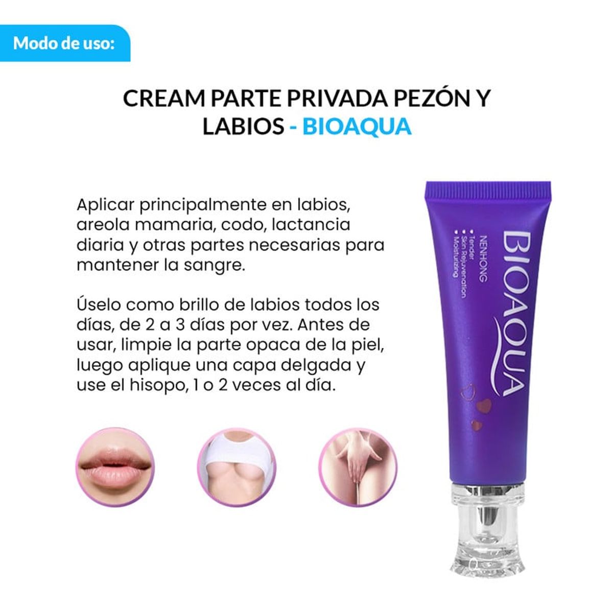 BIOAQUA - CREMA BLANQUEADORA DE PARTES INTIMAS BIOAQUA NENHONG  3 Unidades