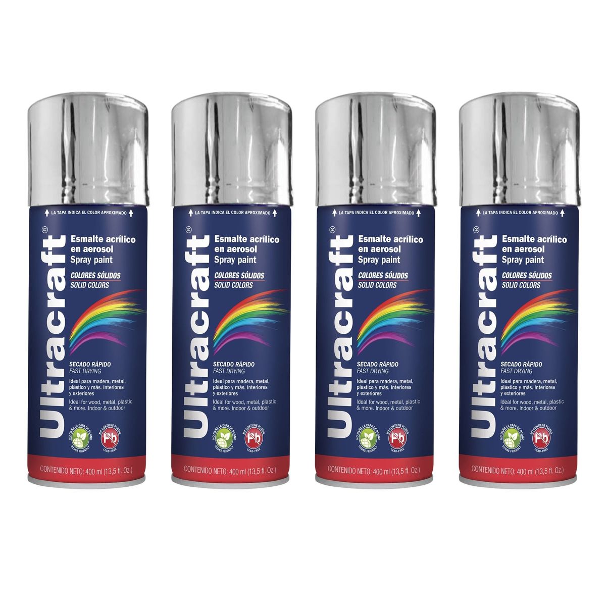 TRUPER - Pintura spray color cromado aluminio metalico brillante, 4 UNIDADES ULTRACRAF TRUPER