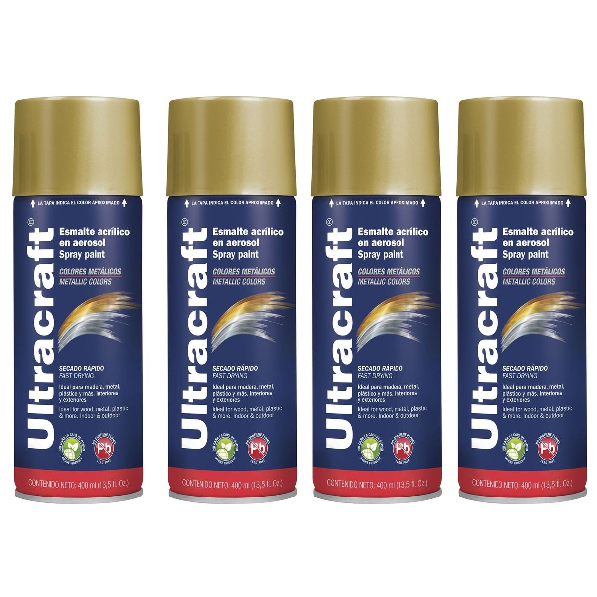 TRUPER - Pintura spray color ORO METALICO, 4 UNIDADES ULTRACRAF TRUPER