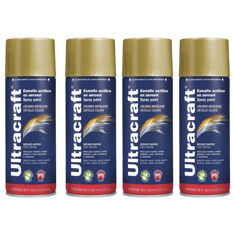 TRUPER - Pintura spray color ORO METALICO, 4 UNIDADES ULTRACRAF TRUPER