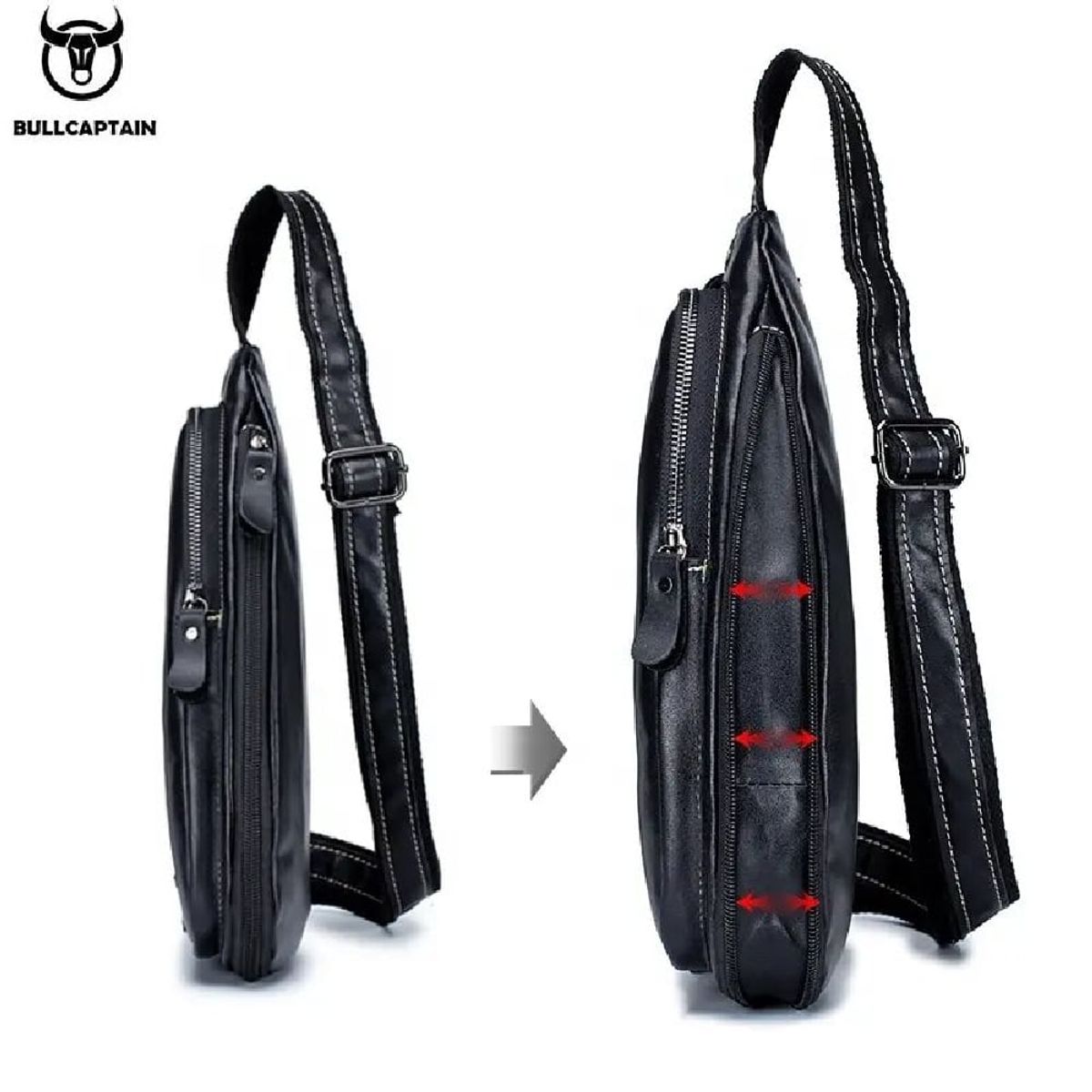 BULLCAPTAIN - BullCaptain - Mochila Cruzada de Cuero Mate XB-125-BK Negro