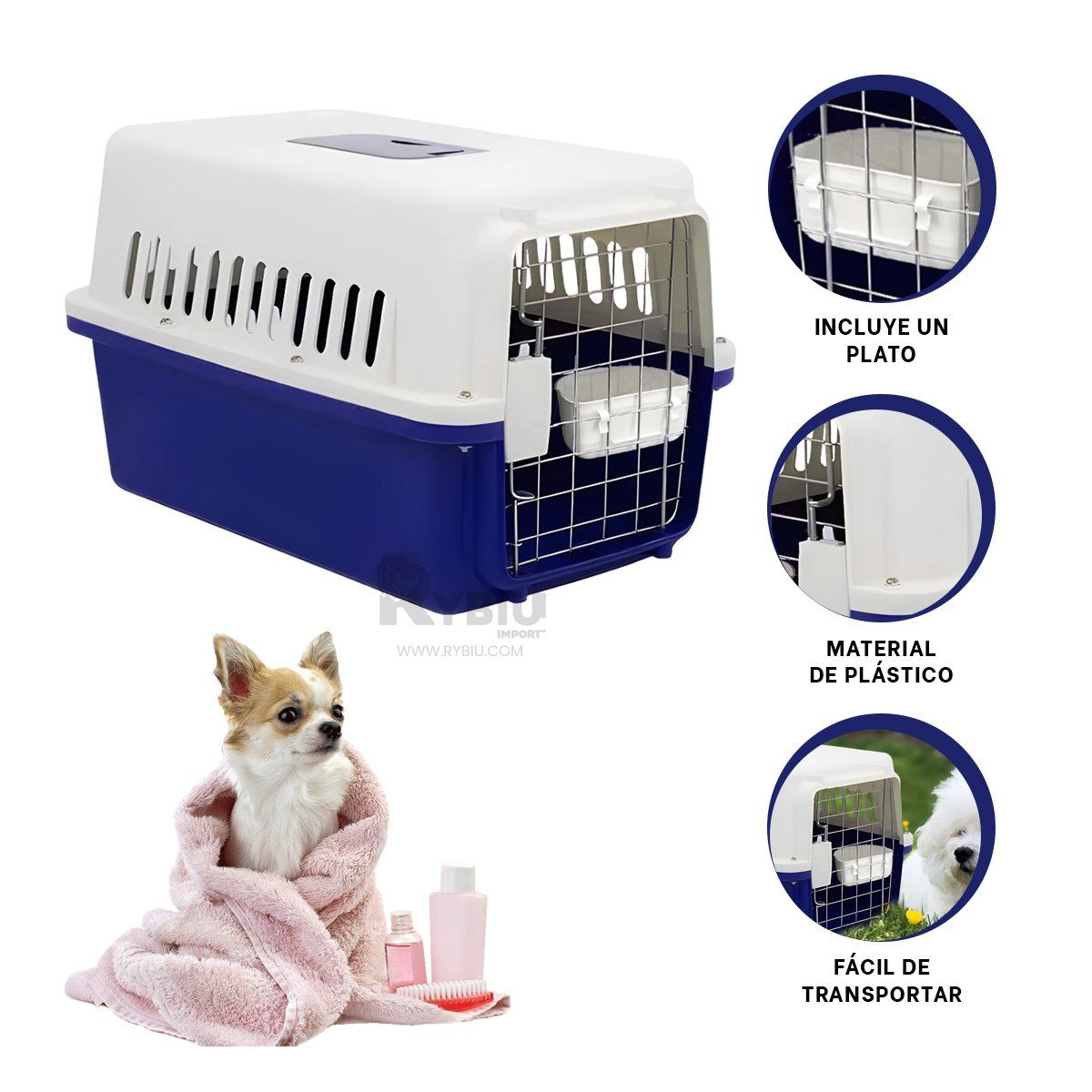 GENERICO - Caja Pet Util y Ligera para Viaje L50 en Azul Y+MiniAgenda