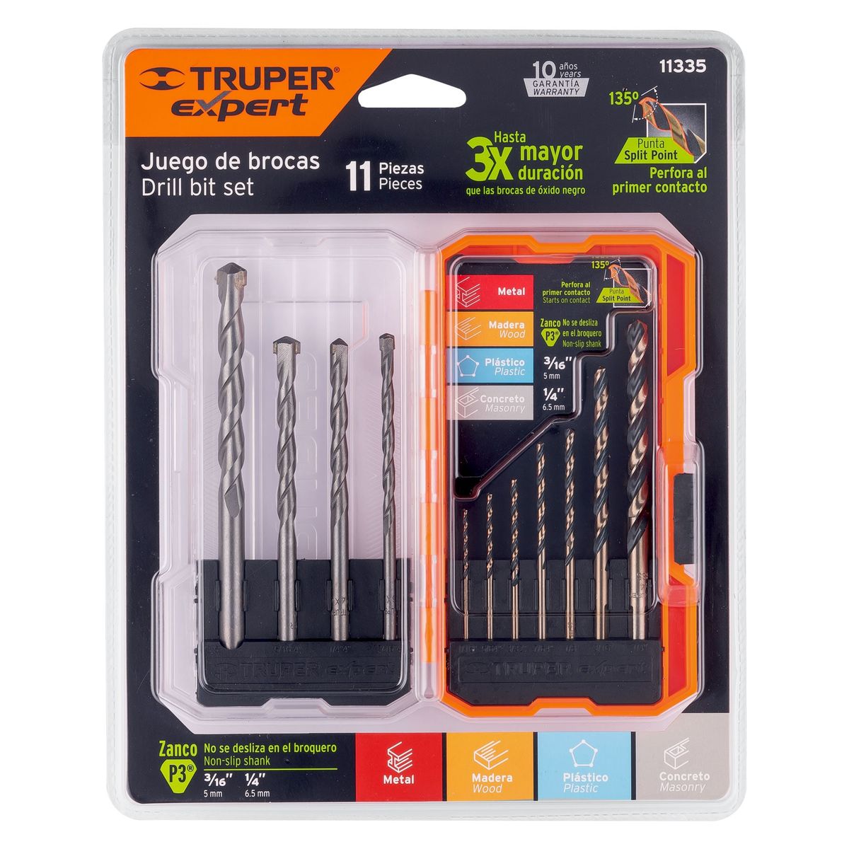 Truper - Broca 11 Unidades Juego Para Fierro Metal y Concreto 11335 Truper