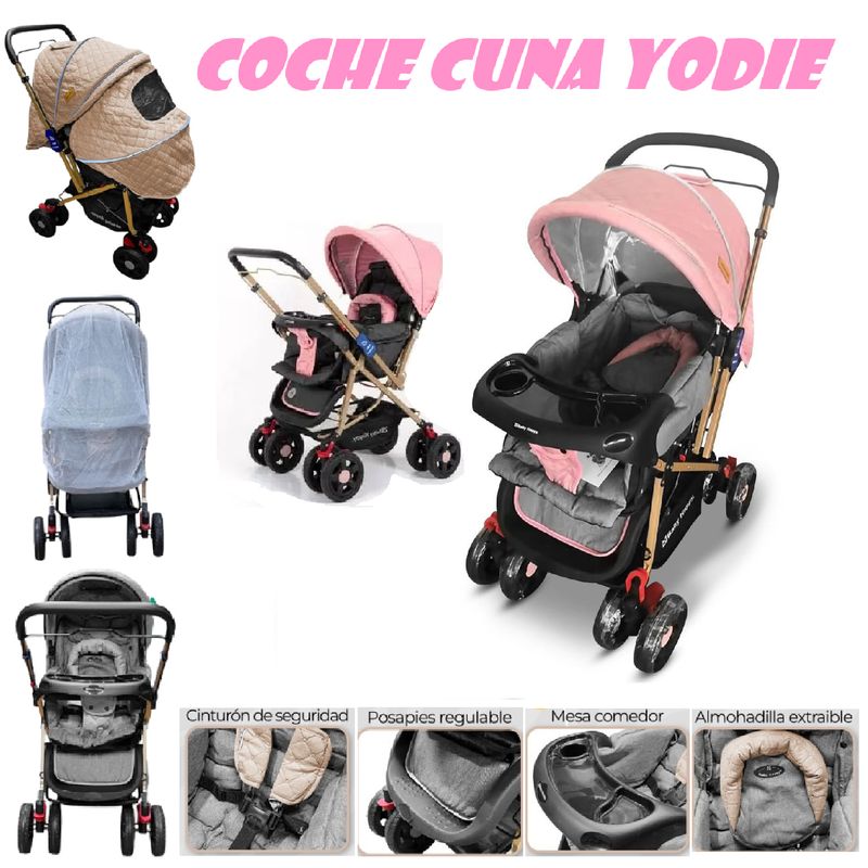 BABY HAPPY - Coche Cuna Mango Reversible con Tull Yodie- Rosado