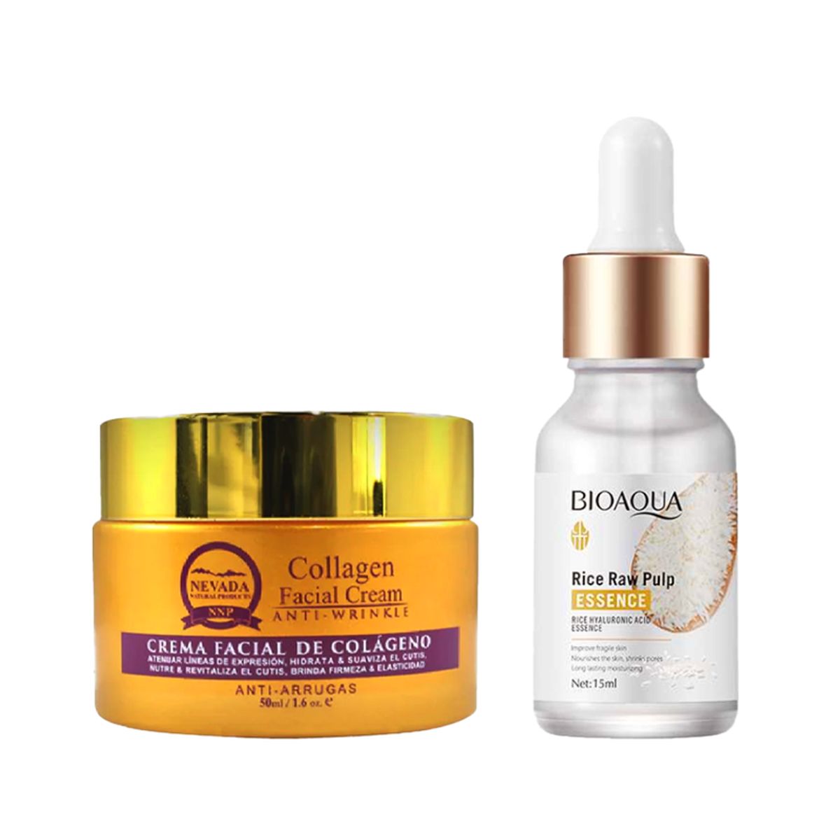 NEVADA NATURAL PRODUCTS - Crema Facial Antiarrugas + Serum Facial Extracto de Arroz