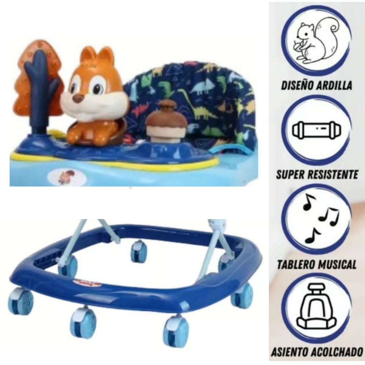 GENERICO - Andador musical de bebe didáctico Ardilla CELESTE CON AZUL