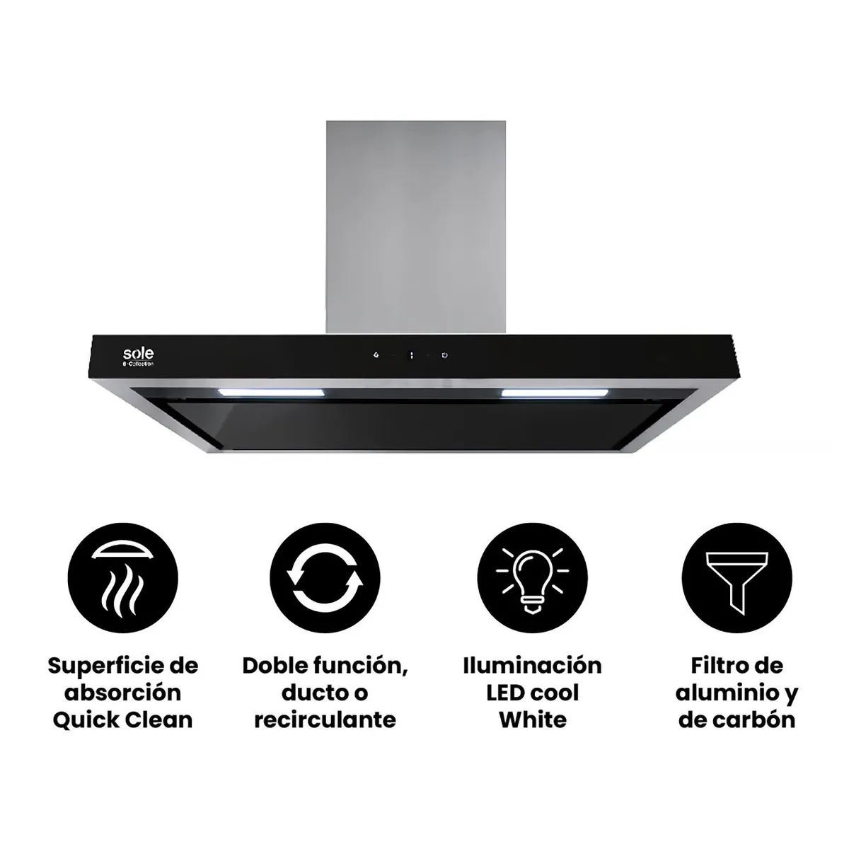 SOLE - Campana Decorativa Stilux De 90 Cm En Acero Inox Fontal Negro