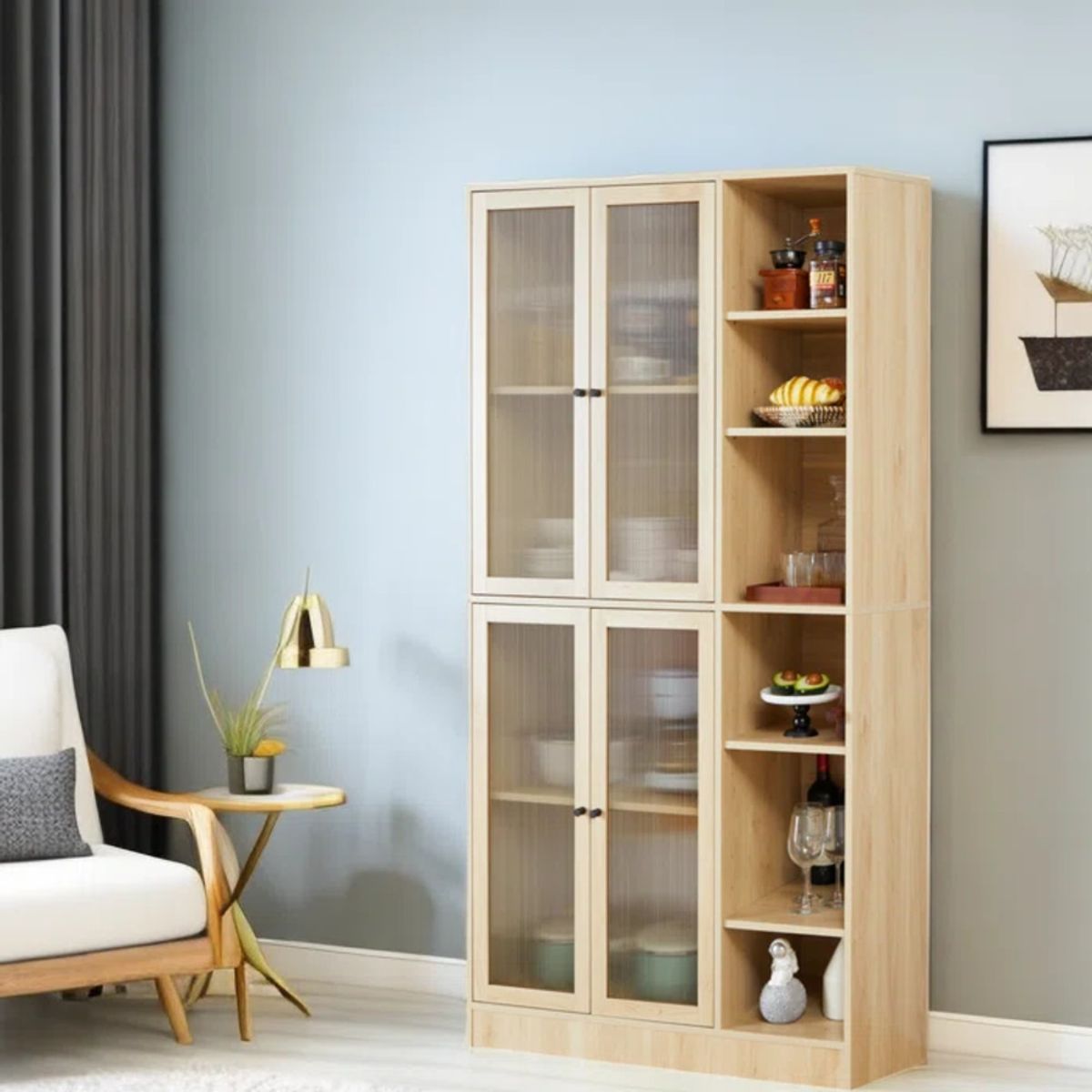 TU MESITA - Alacena Vitrina de Cocina Vittoria color Duna 4 puertas TU MESITA