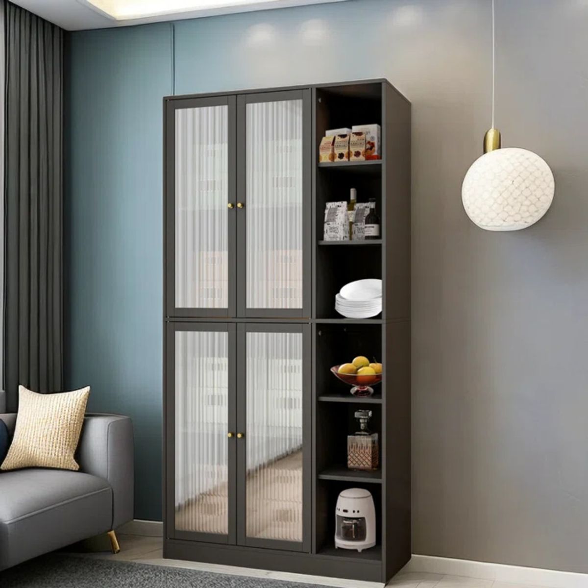 TU MESITA - Alacena Vitrina de Cocina Vittoria color Negro 4 puertas TU MESITA