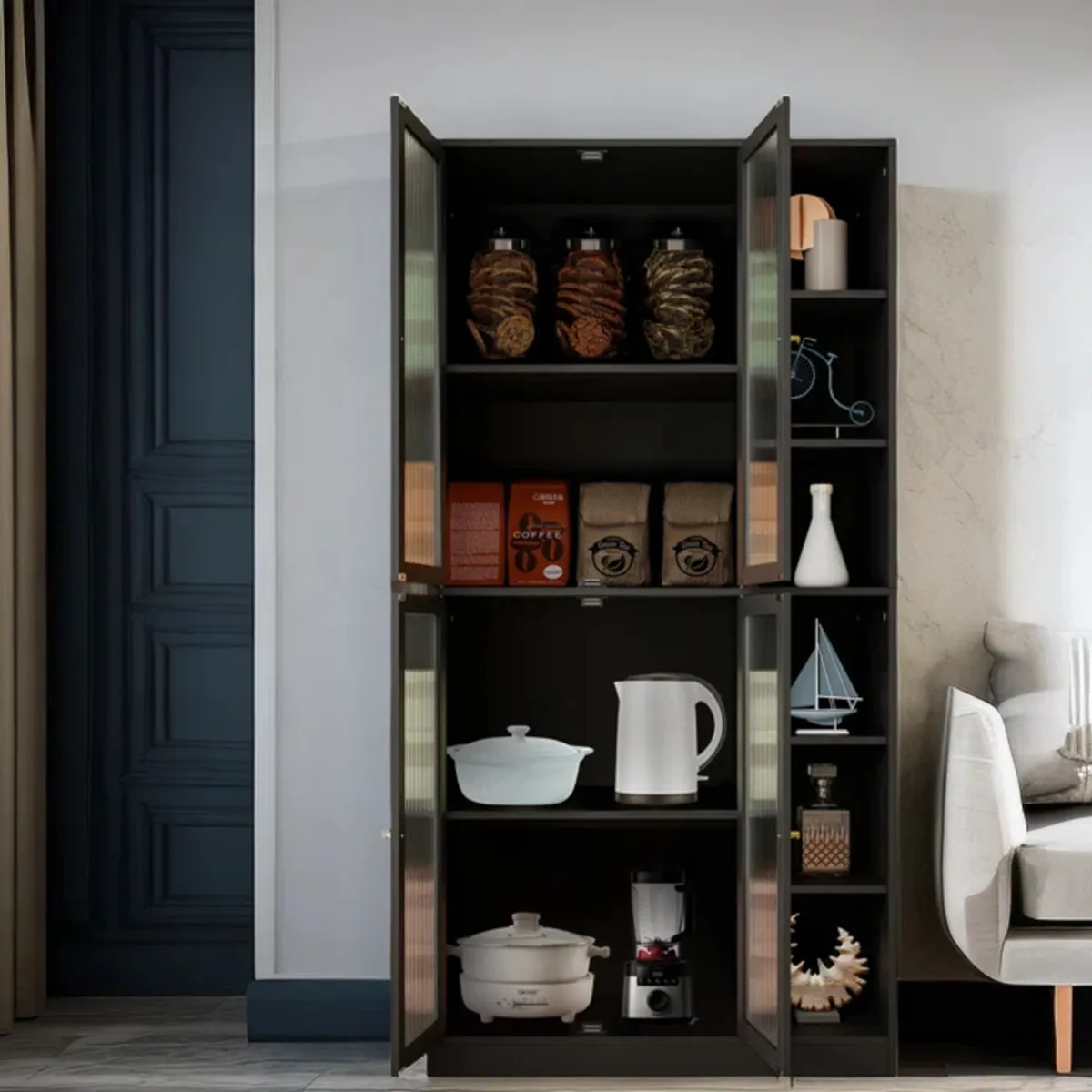 TU MESITA - Alacena Vitrina de Cocina Vittoria color Negro 4 puertas TU MESITA