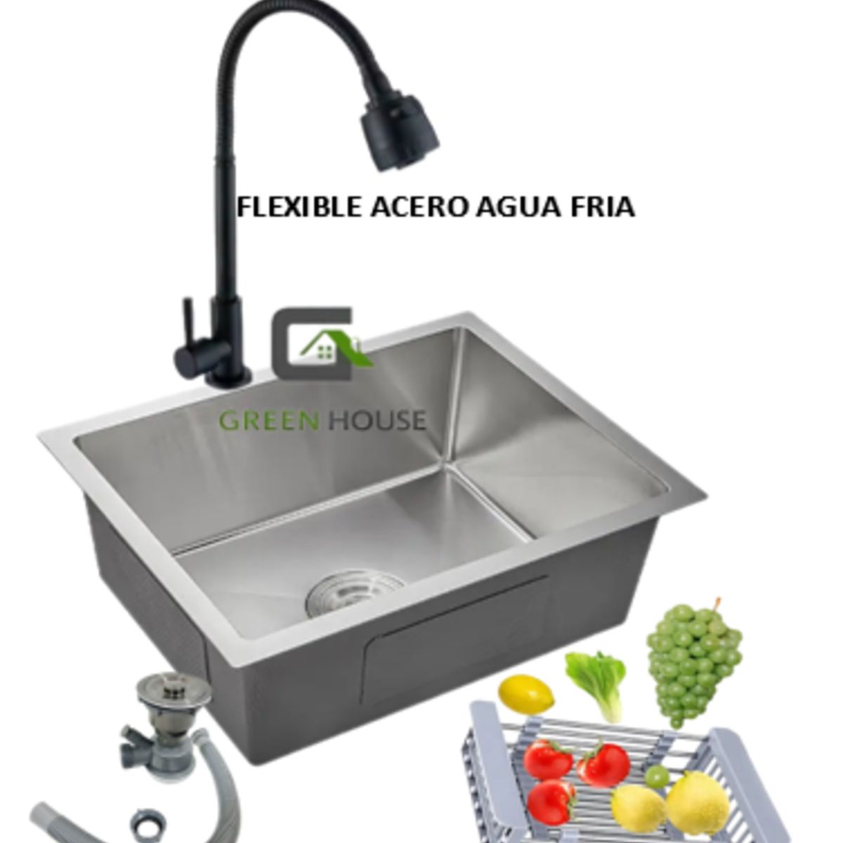 GENERICO - COMBO DE LAVADERO CDO 44x39x21cm  + GRIFERIA  AGUA FRIA  ACERO