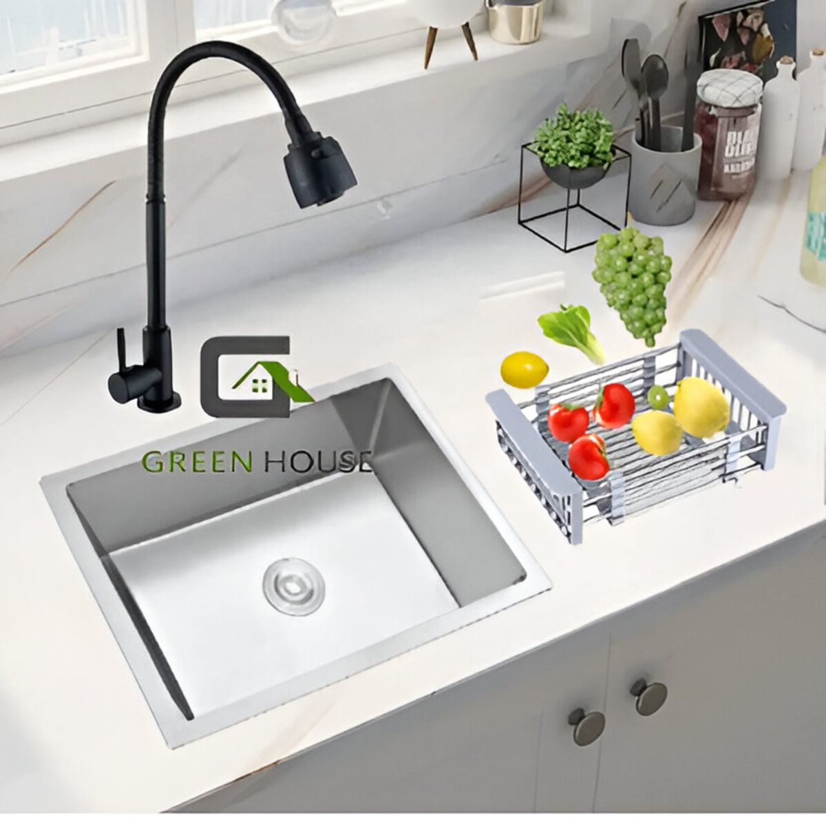 GENERICO - COMBO DE LAVADERO CDO 44x39x21cm  + GRIFERIA  AGUA FRIA  ACERO