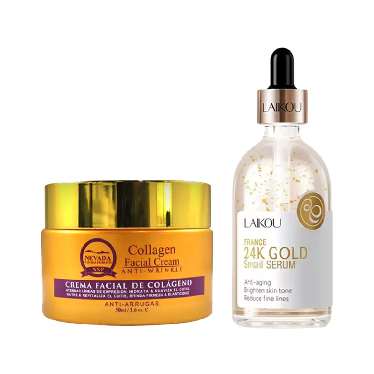 NEVADA NATURAL PRODUCTS - Crema Facial Antiarrugas + Serum Facial France 24k Gold
