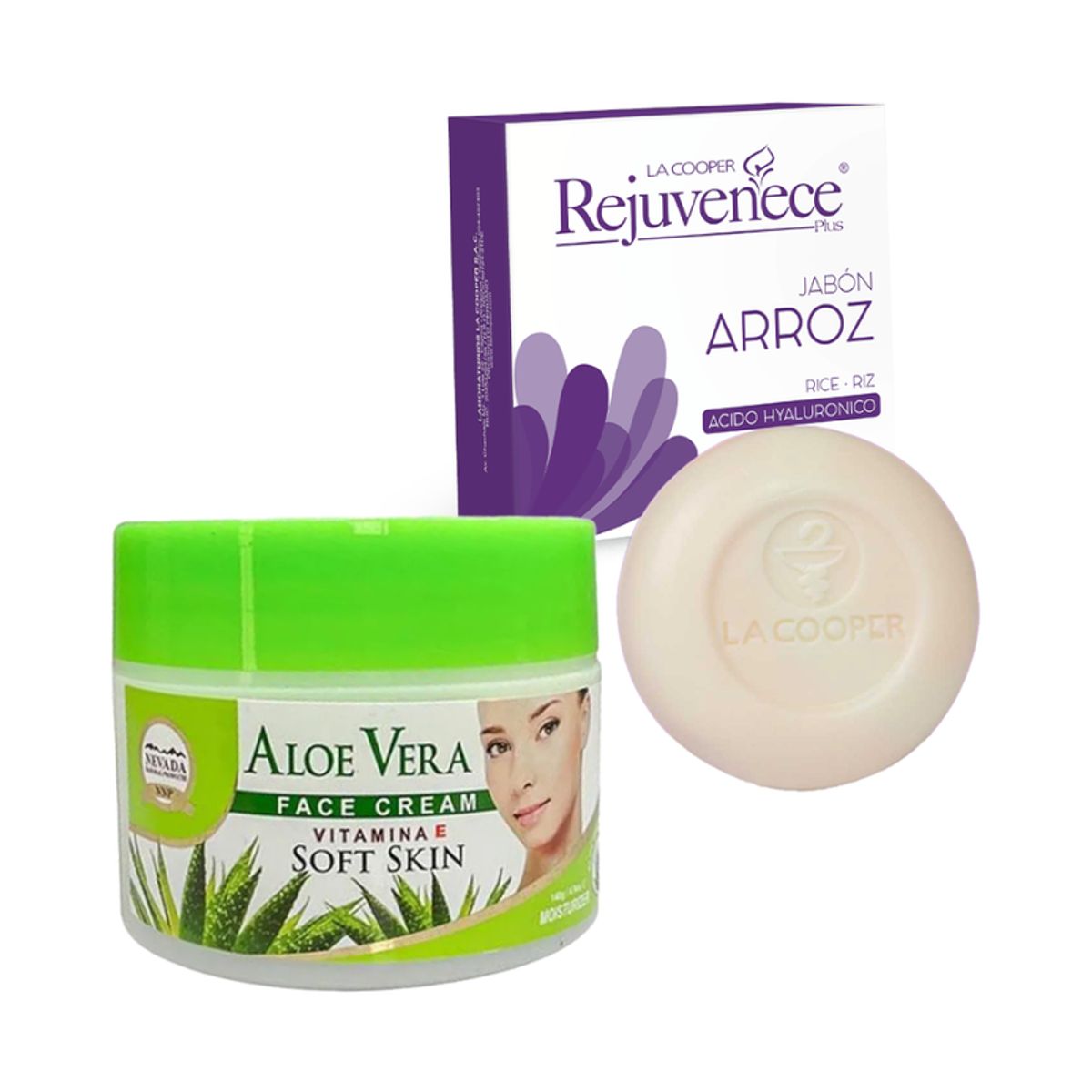 NEVADA NATURAL PRODUCTS - Crema Facial de aloe vera + Jabón con Arroz & AH