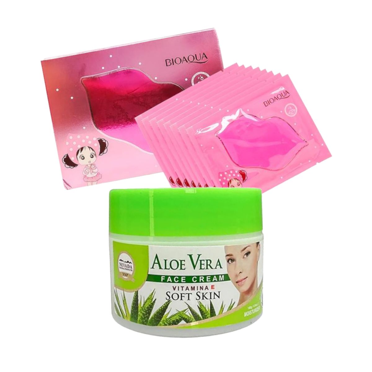 NEVADA NATURAL PRODUCTS - Crema Facial de aloe vera + Mascarilla labial de Colágeno Rosa