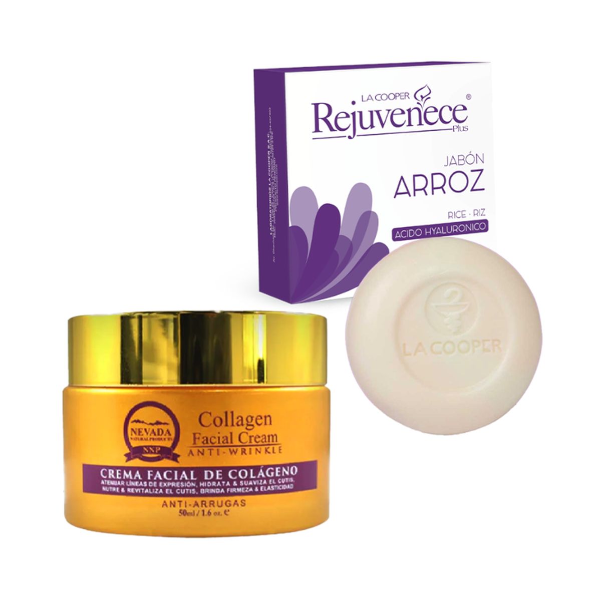 NEVADA NATURAL PRODUCTS - Crema Facial Antiarrugas + Jabón Arroz & Acido Hialuronico